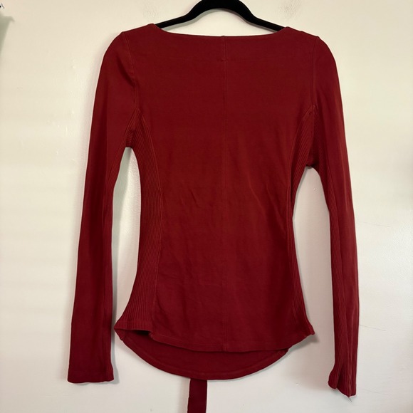 Free People Womens Lace Up Grommet Long Sleeve Top Rust Red Ribbed Size M - Picture 6 of 6